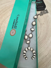 Load image into Gallery viewer, White Stone Faux Squash Blossom Necklace - 16 inch + 3
